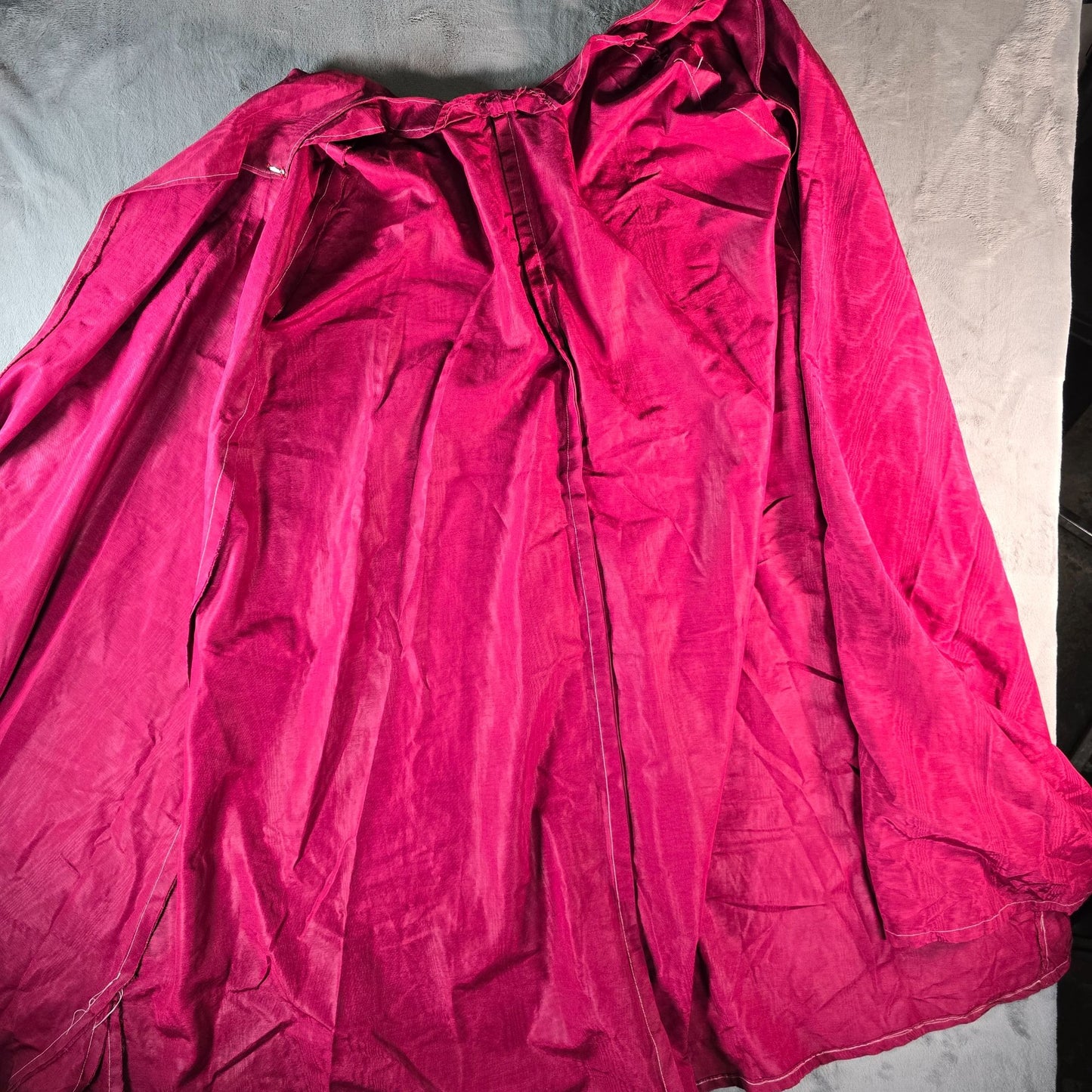 Vintage 1960s Handmade Cranberry Full-Length Moire Faille Cloak (One Size)