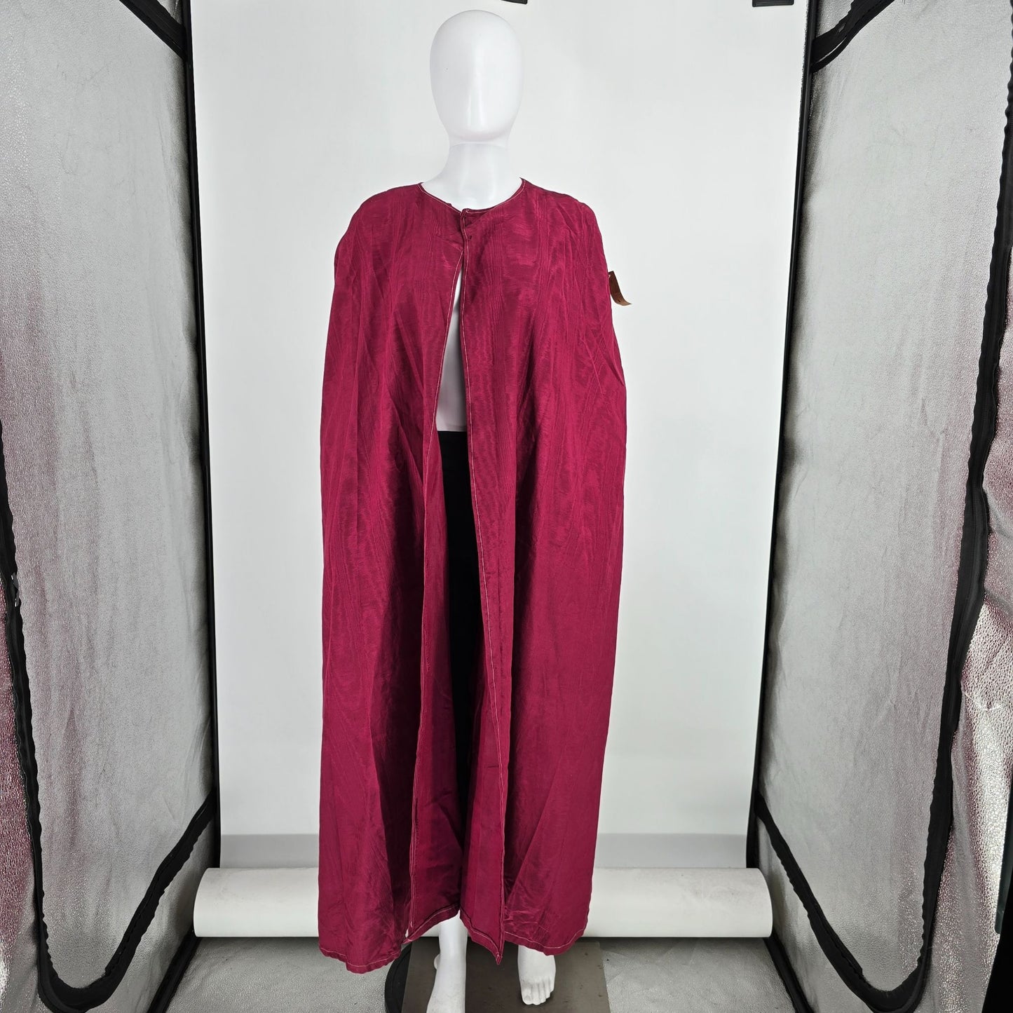 Vintage 1960s Handmade Cranberry Full-Length Moire Faille Cloak (One Size)