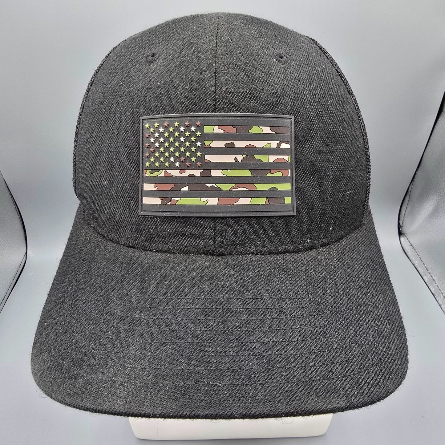 Branded Bills Old Glory PVC Camouflage American Flag Black Snapback Trucker Hat