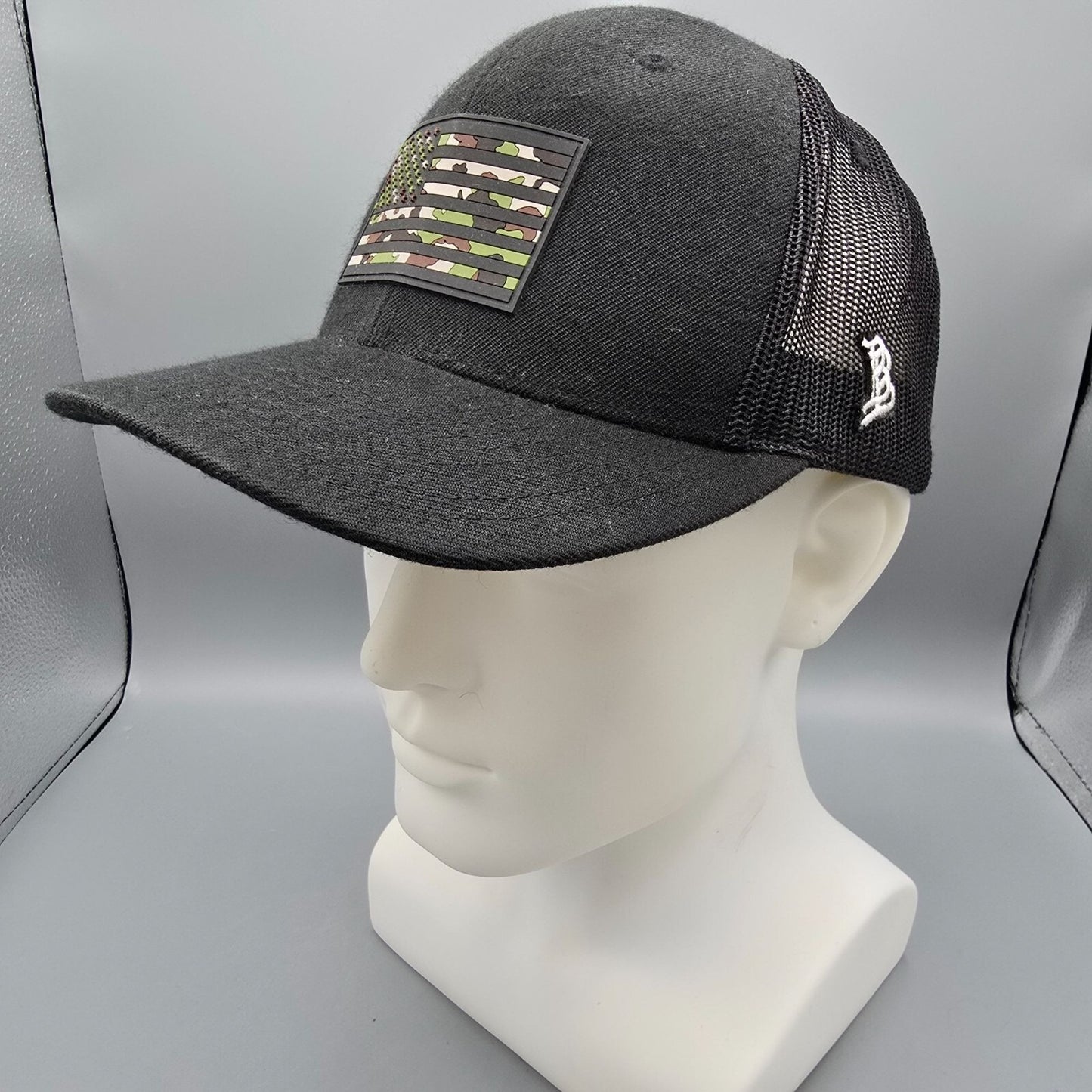 Branded Bills Old Glory PVC Camouflage American Flag Black Snapback Trucker Hat