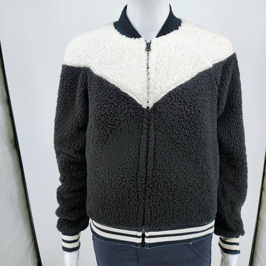 Nike Womens Sherpa Fleece Black and Whi Varsity Jacket XS Black & White Polyeste