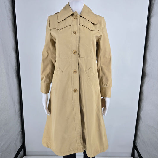 Vintage 1970s Misty Valley Women's Single-Breasted Beige/Khaki Trench Coat (S)
