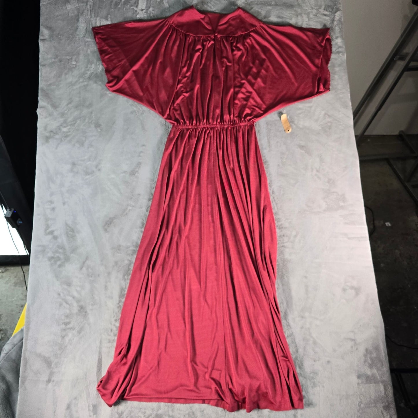 Vintage 1970s Slinky Burgundy Batwing Sleeve Goddess Maxi Dress (Size 18/XL)