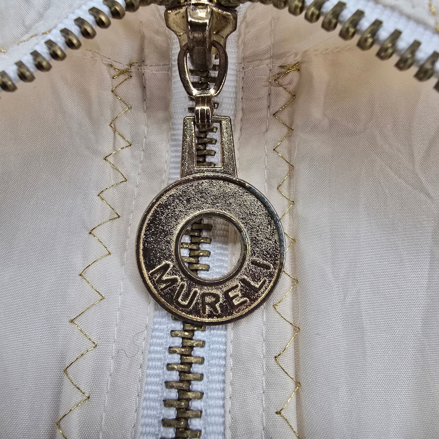 Vintage Nautical Sailing Jacket With Embroidered Crown & Flags Design Zip Front Beige Unisex