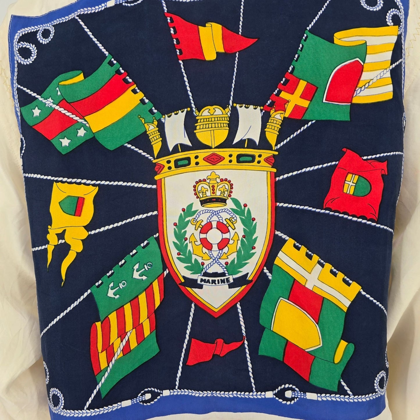 Vintage Nautical Sailing Jacket With Embroidered Crown & Flags Design Zip Front Beige Unisex