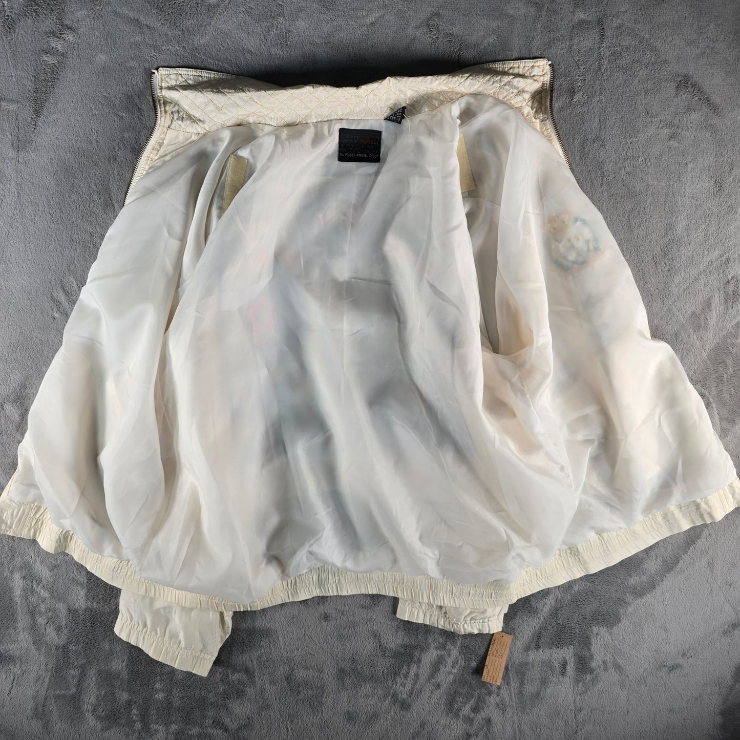 Vintage Nautical Sailing Jacket With Embroidered Crown & Flags Design Zip Front Beige Unisex