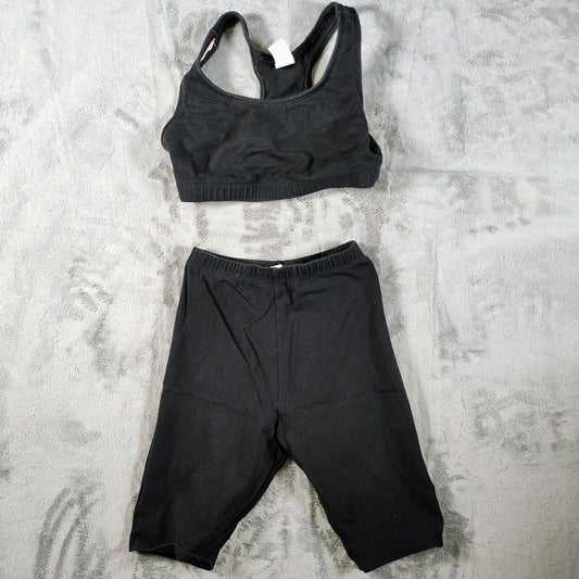 Vintage 1980s The Body Co. Womens Black Spandex Sports Bra & Shorts Set (Small)