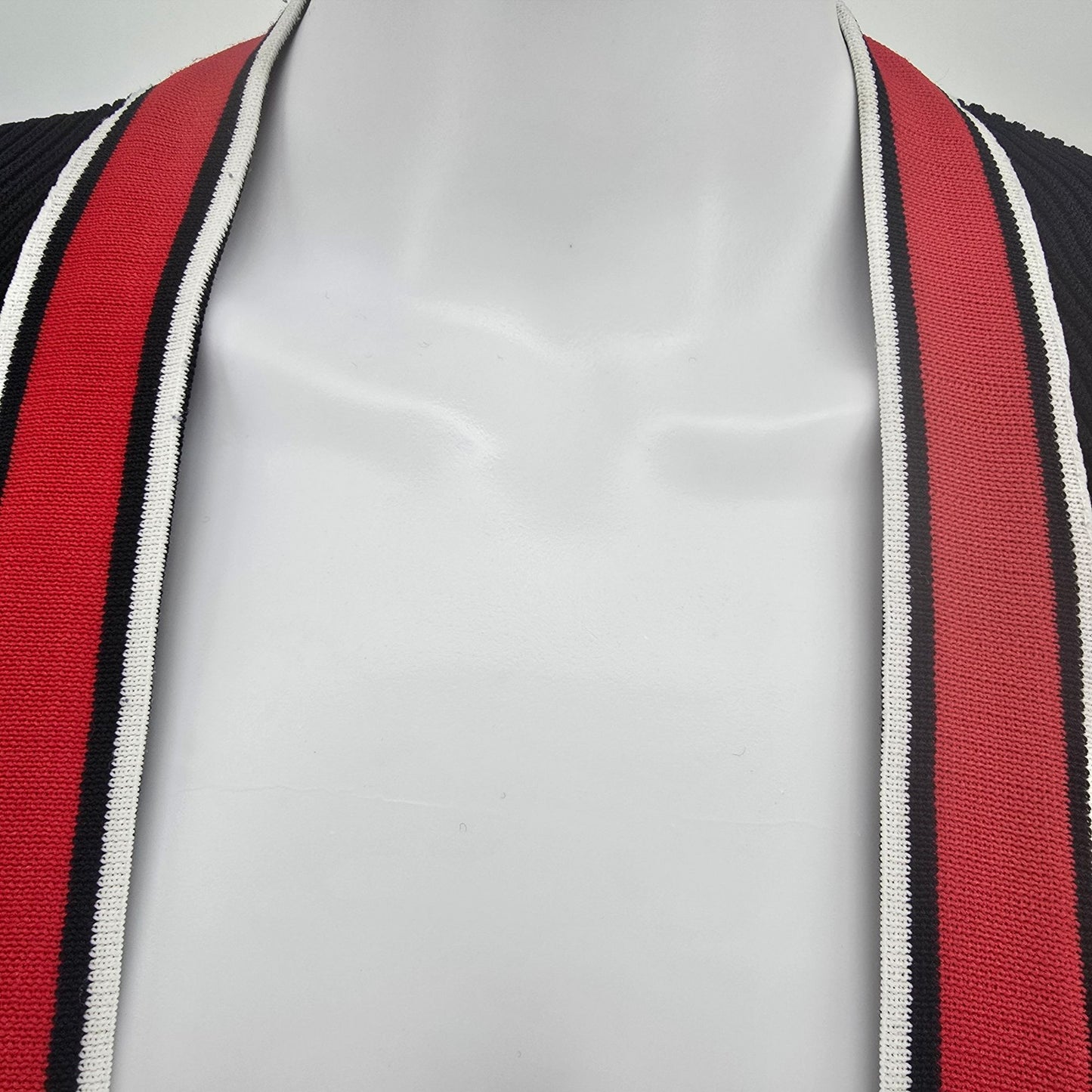 Vintage 1980s Women's Black/Red/White Sporty Ribbed Knit Open Front Cardigan (S)