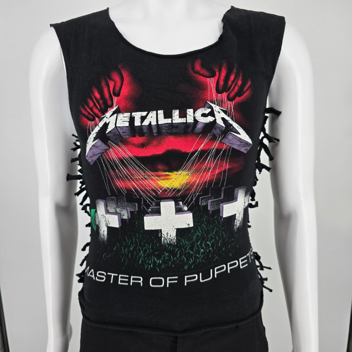 Distressed Metallica Master of Puppets Women's DIY Cutoff Lace Up Tank Top (S)