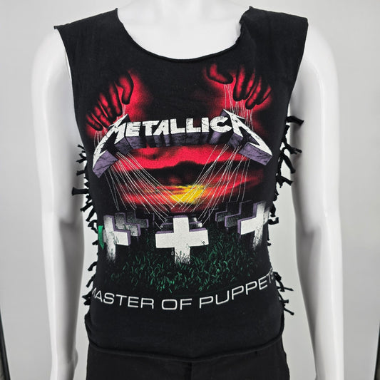 Distressed Metallica Master of Puppets Women's DIY Cutoff Lace Up Tank Top (S)