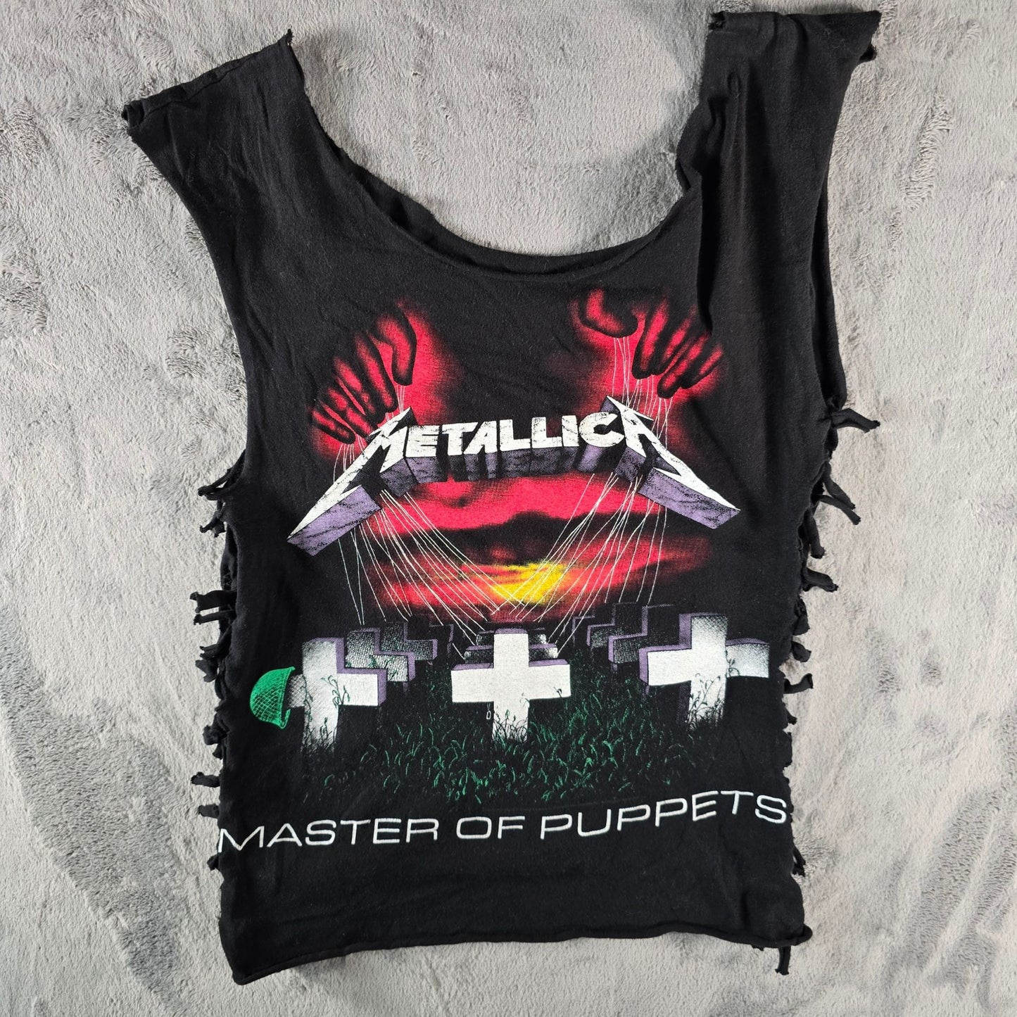 Distressed Metallica Master of Puppets Women's DIY Cutoff Lace Up Tank Top (S)