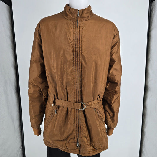 Vintage 1960s Sportcaster Ski Fashions Belted Brown Nylon Ski Jacket (XL)