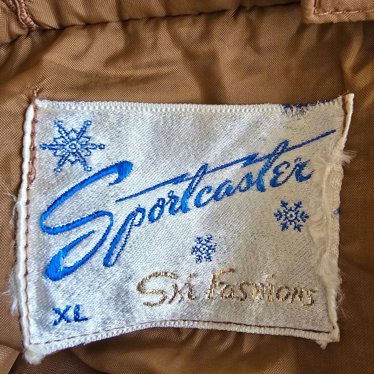 Vintage 1960s Sportcaster Ski Fashions Belted Brown Nylon Ski Jacket (XL)