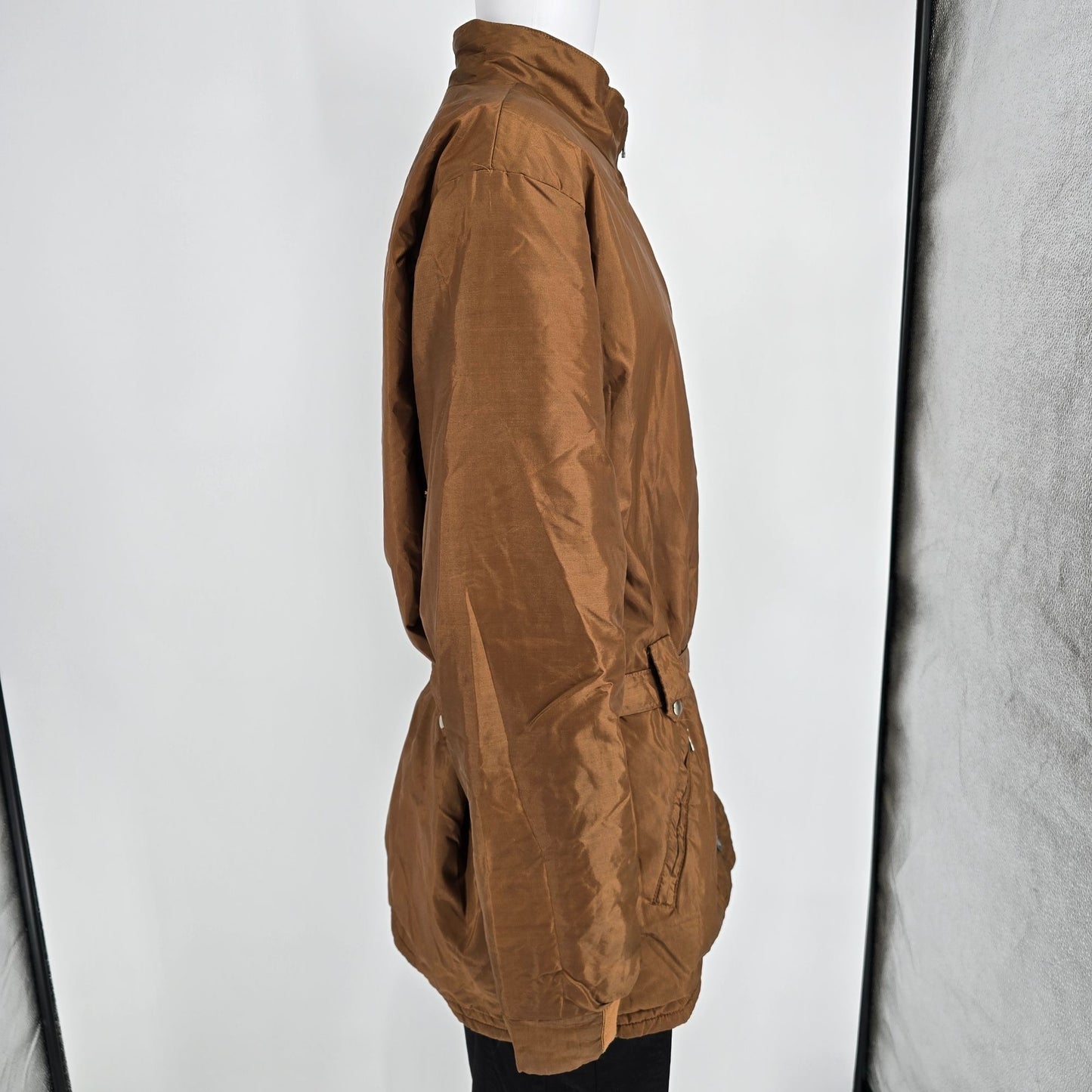 Vintage 1960s Sportcaster Ski Fashions Belted Brown Nylon Ski Jacket (XL)