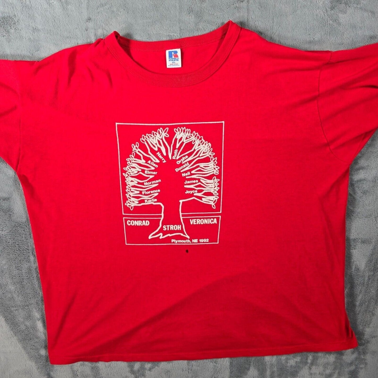 Vintage 1992 Stroh Family Reunion Plymouth, NE Red Family Tree T-Shirt (XXL)