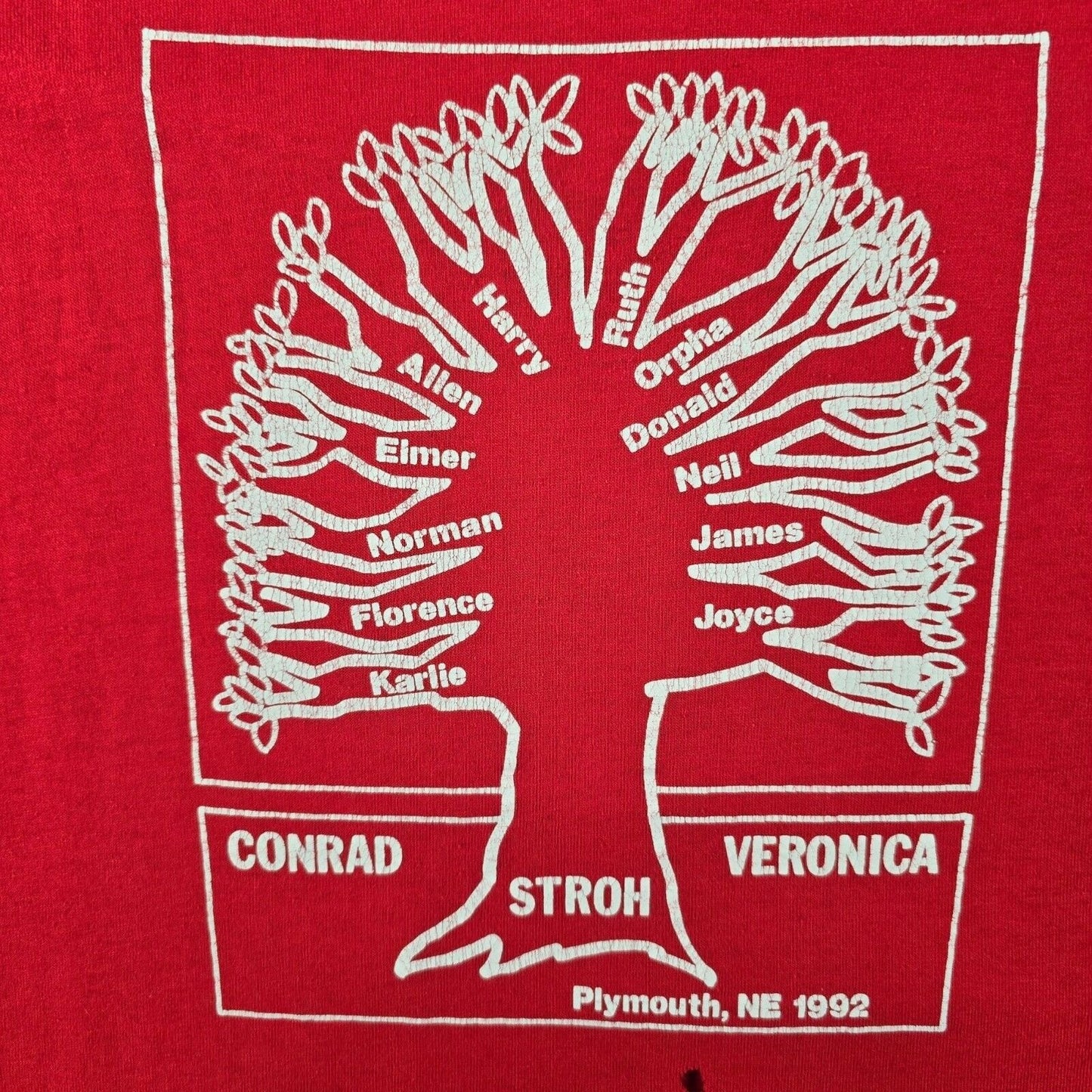 Vintage 1992 Stroh Family Reunion Plymouth, NE Red Family Tree T-Shirt (XXL)