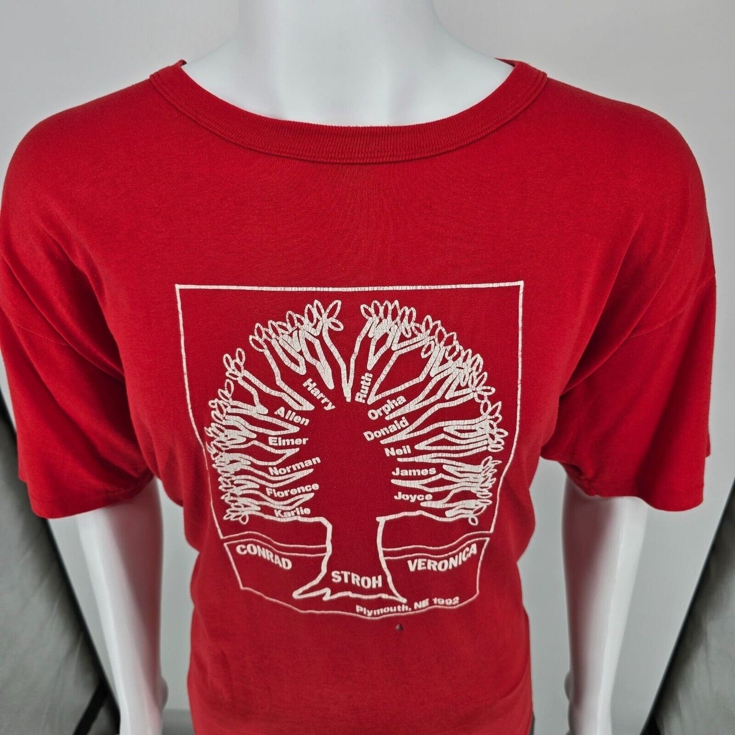 Vintage 1992 Stroh Family Reunion Plymouth, NE Red Family Tree T-Shirt (XXL)