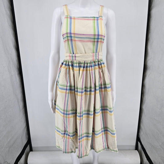 Vintage 1980s Pastel Plaid Sleeveless Suspender A-Line Pinafore Dress (S) *Flaws