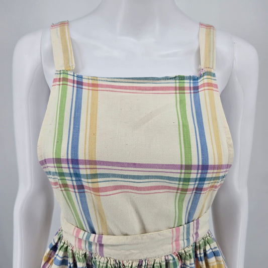 Vintage 1980s Pastel Plaid Sleeveless Suspender A-Line Pinafore Dress (S) *Flaws