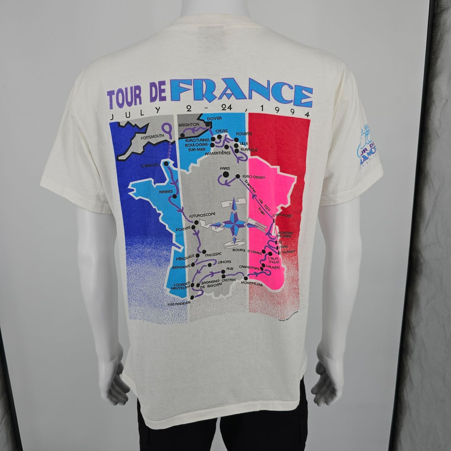 Vintage 1994 Oneita Power-T Tour De France Route Map Back Graphic T-Shirt (L)