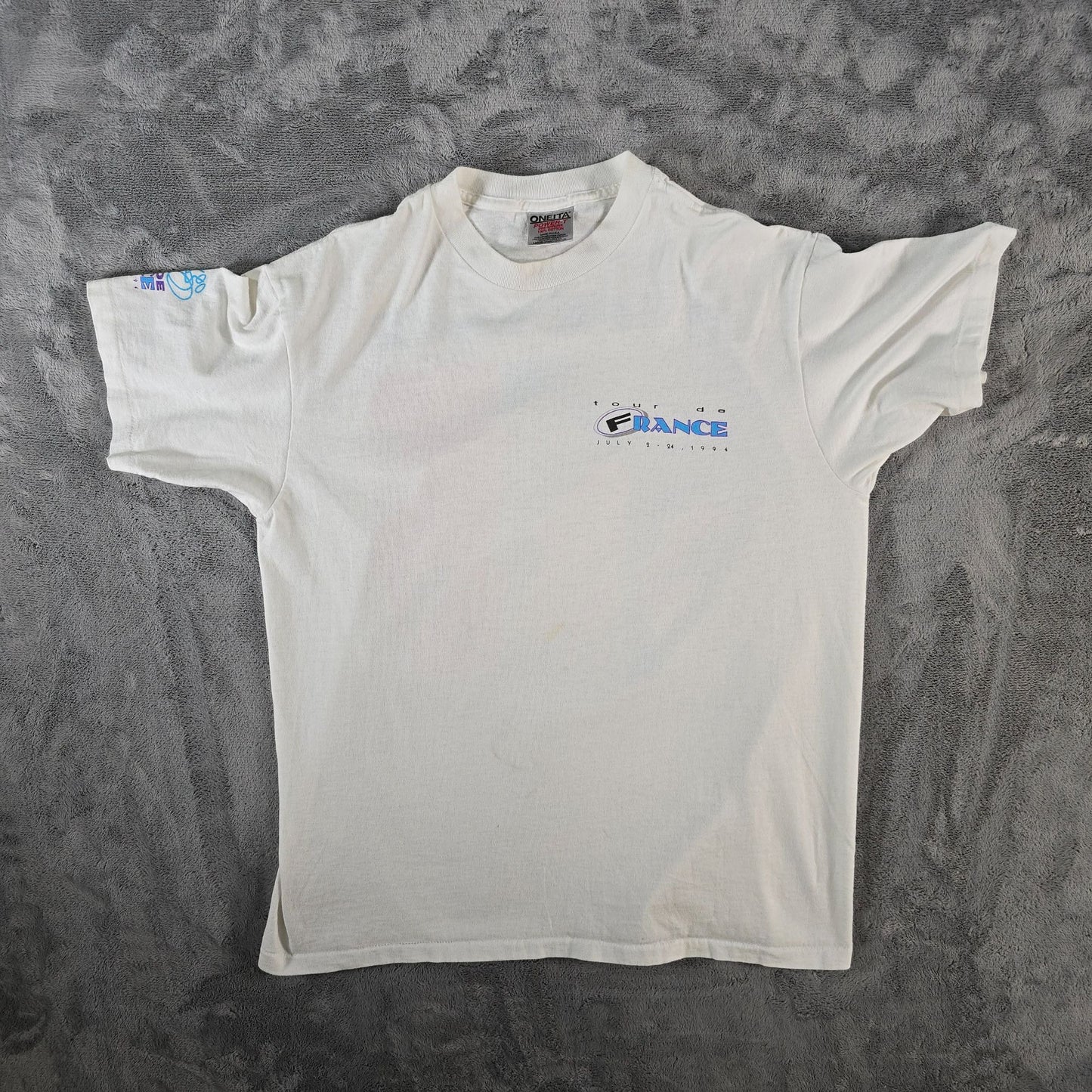Vintage 1994 Oneita Power-T Tour De France Route Map Back Graphic T-Shirt (L)