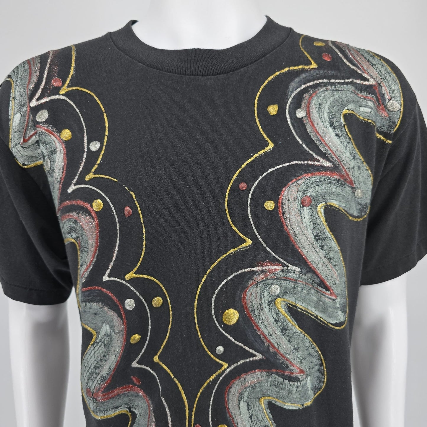 Vintage 1990s Oneita Hand Painted Abstract Wearable Glitter Art T-Shirt (L)