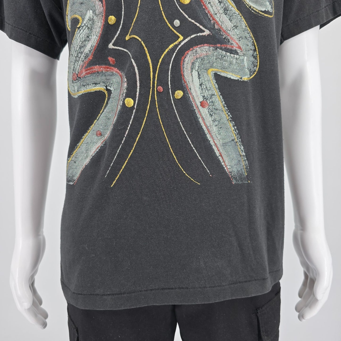 Vintage 1990s Oneita Hand Painted Abstract Wearable Glitter Art T-Shirt (L)