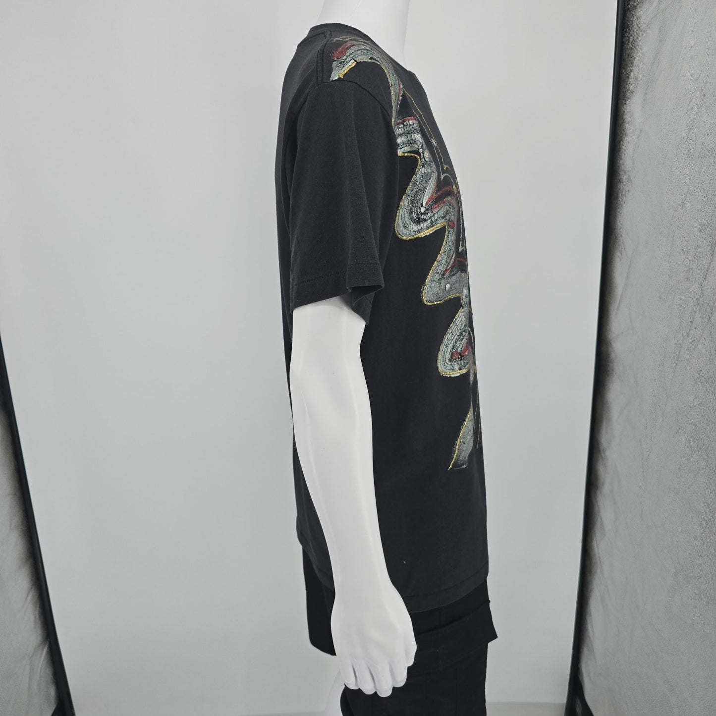 Vintage 1990s Oneita Hand Painted Abstract Wearable Glitter Art T-Shirt (L)
