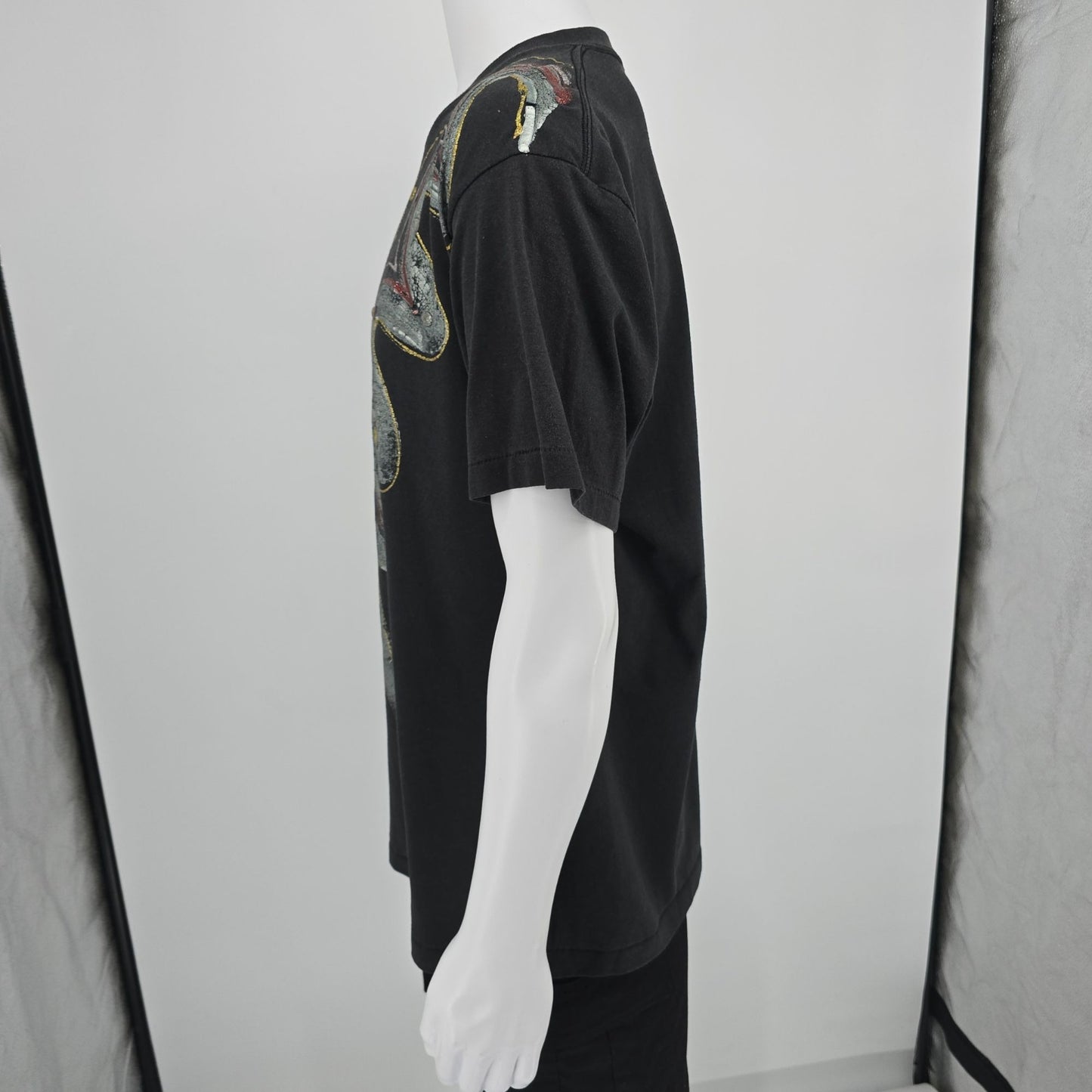 Vintage 1990s Oneita Hand Painted Abstract Wearable Glitter Art T-Shirt (L)