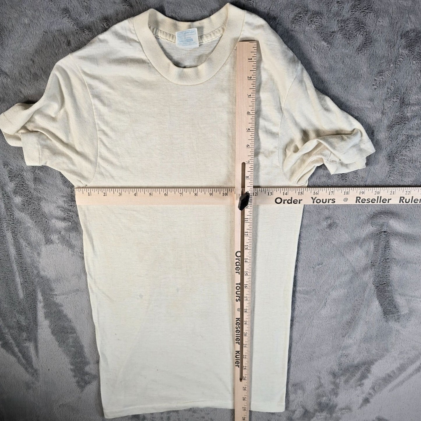 Distressed Vintage 1970s Sears Men's Store Blank Off-White Sheer T-Shirt (XXS)