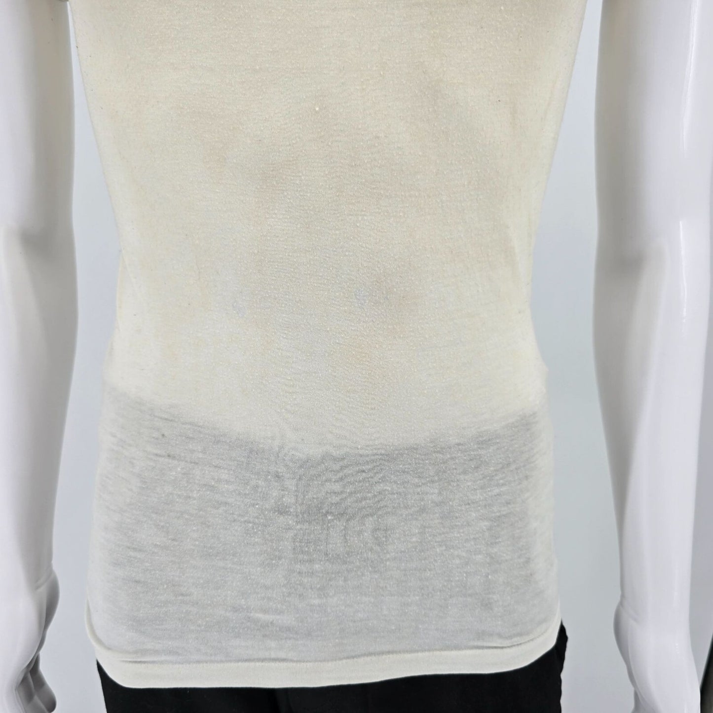 Distressed Vintage 1970s Sears Men's Store Blank Off-White Sheer T-Shirt (XXS)