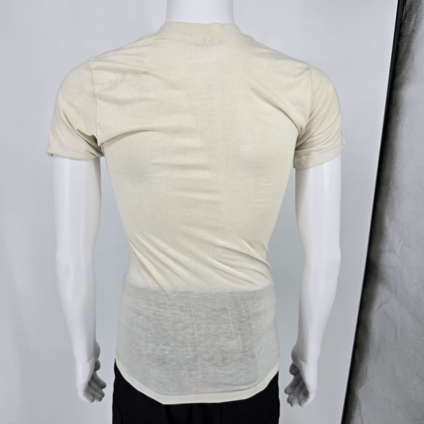Distressed Vintage 1970s Sears Men's Store Blank Off-White Sheer T-Shirt (XXS)