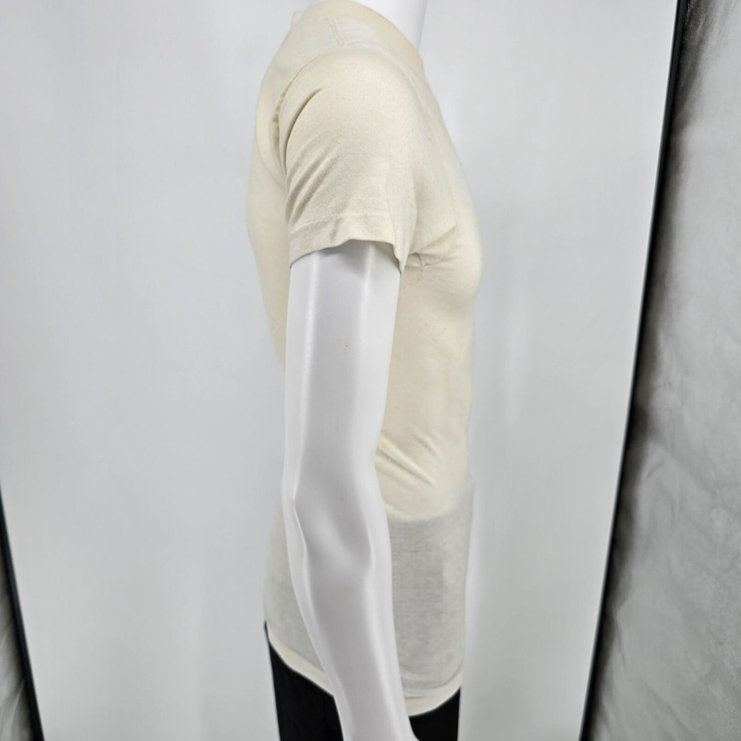 Distressed Vintage 1970s Sears Men's Store Blank Off-White Sheer T-Shirt (XXS)