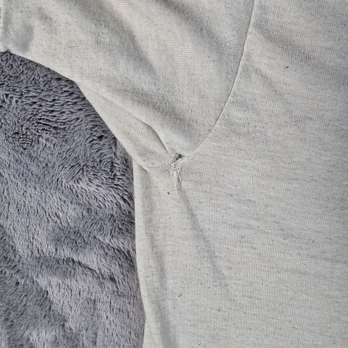 Distressed Vintage 1970s Sears Men's Store Blank Off-White Sheer T-Shirt (XXS)