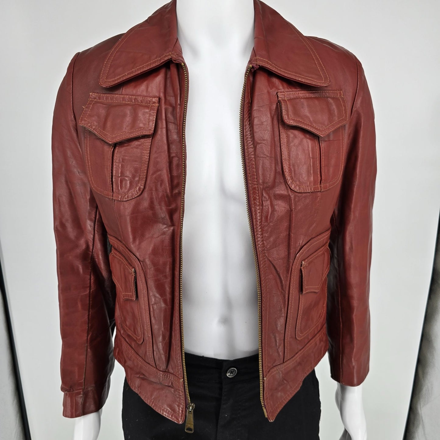 Vintage 1970s El Charro Espagna Red Leather Simco Zipper Jacket (XS) *Flaws