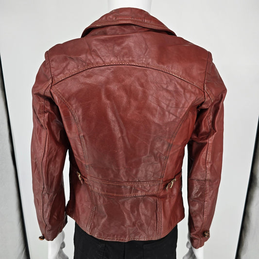 Vintage 1970s El Charro Espagna Red Leather Simco Zipper Jacket (XS) *Flaws