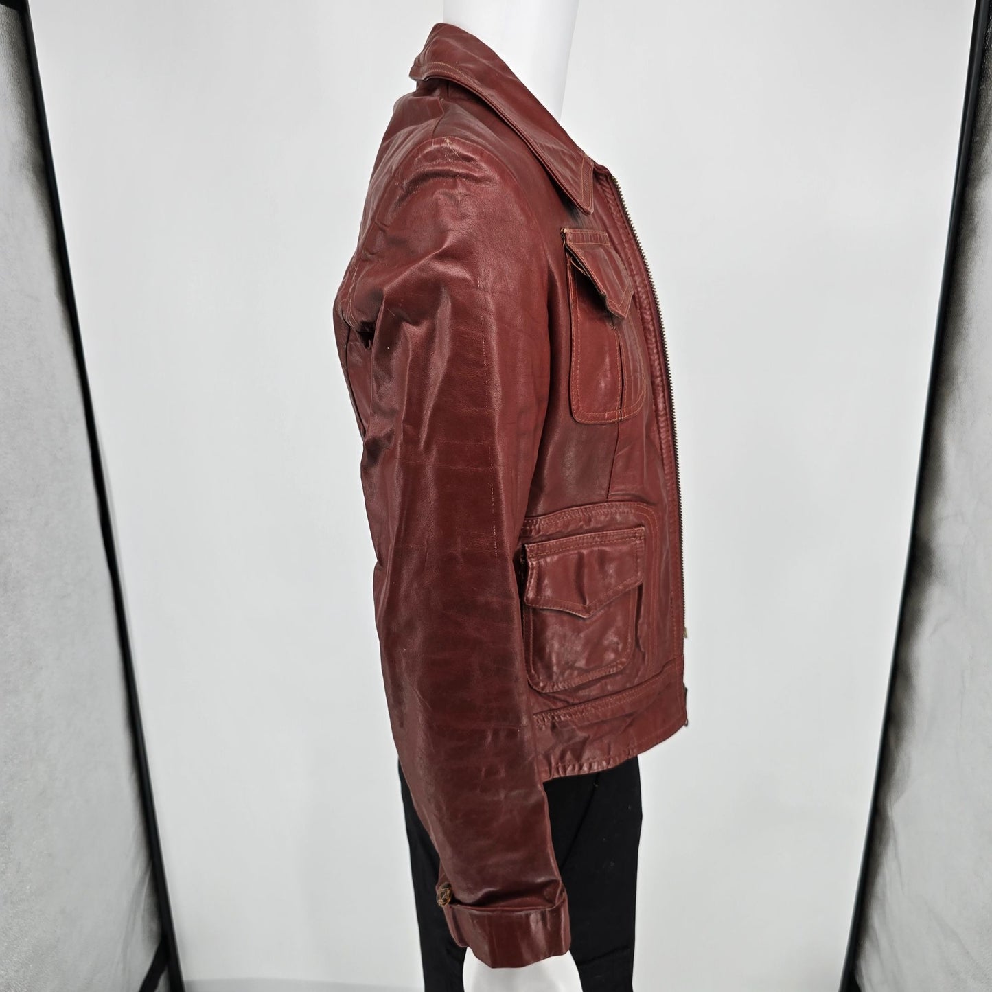 Vintage 1970s El Charro Espagna Red Leather Simco Zipper Jacket (XS) *Flaws