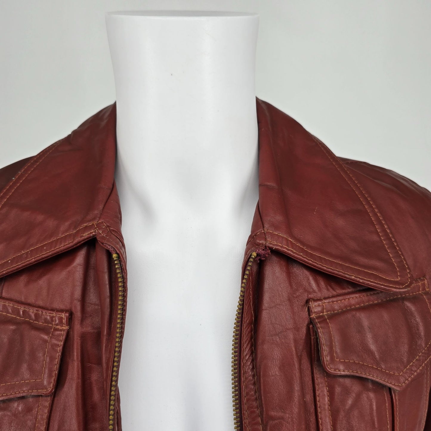 Vintage 1970s El Charro Espagna Red Leather Simco Zipper Jacket (XS) *Flaws