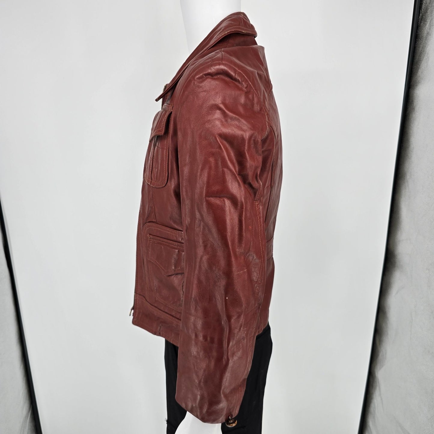 Vintage 1970s El Charro Espagna Red Leather Simco Zipper Jacket (XS) *Flaws