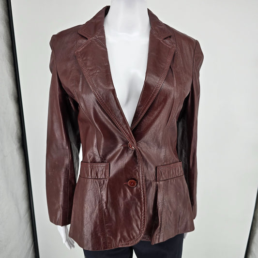 Vintage 1970s Foxmoor Women's Oxblood Two Button Leather Blazer Jacket (S)