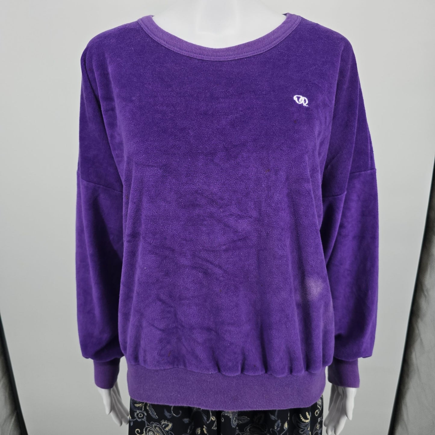 Vintage 1980s Oscar De La Renta Purple Velour Sweatshirt (Women's XL) *Flaws