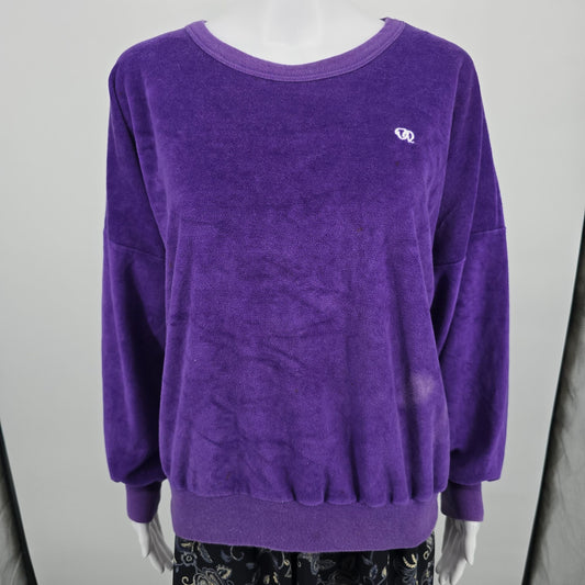 Vintage 1980s Oscar De La Renta Purple Velour Sweatshirt (Women's XL) *Flaws