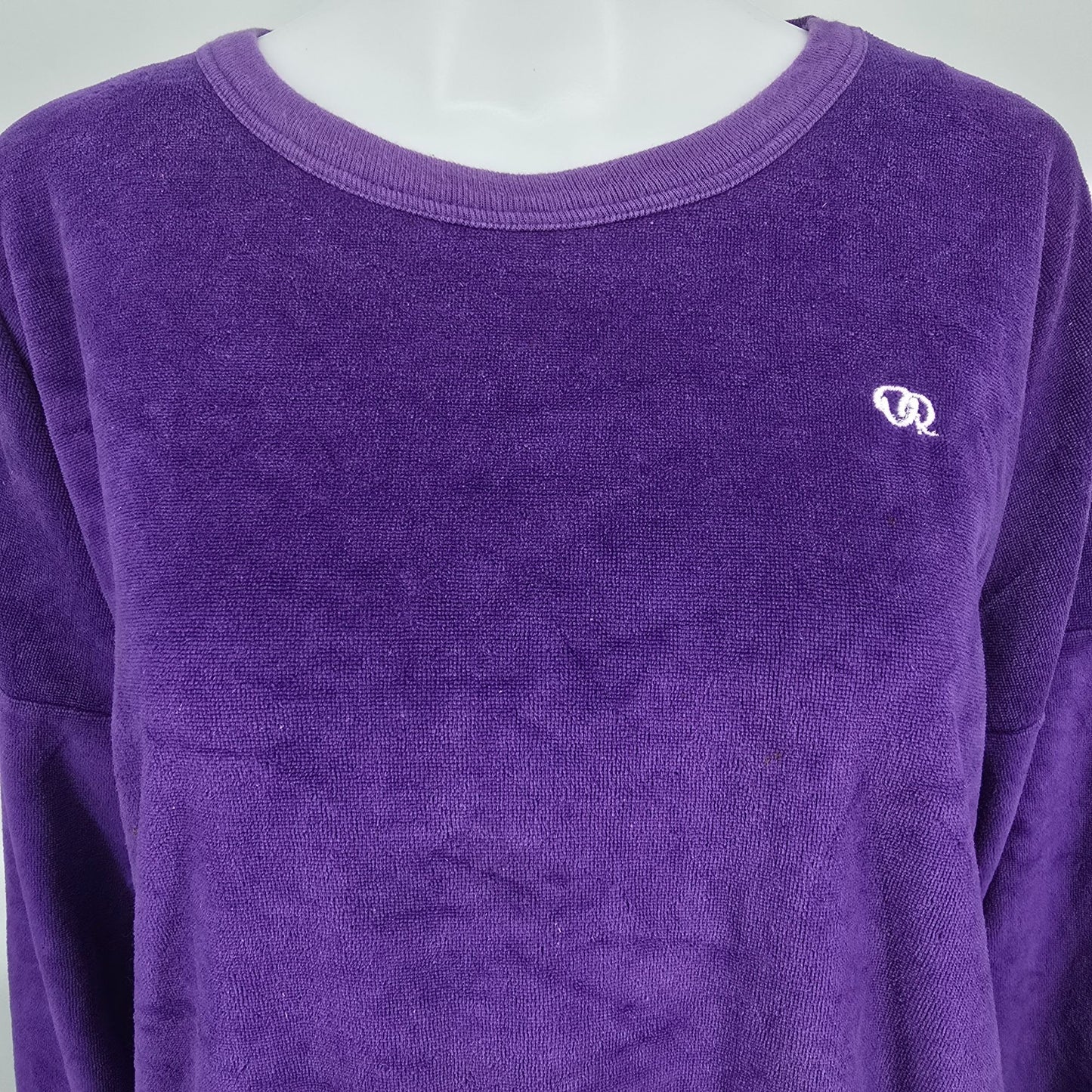 Vintage 1980s Oscar De La Renta Purple Velour Sweatshirt (Women's XL) *Flaws