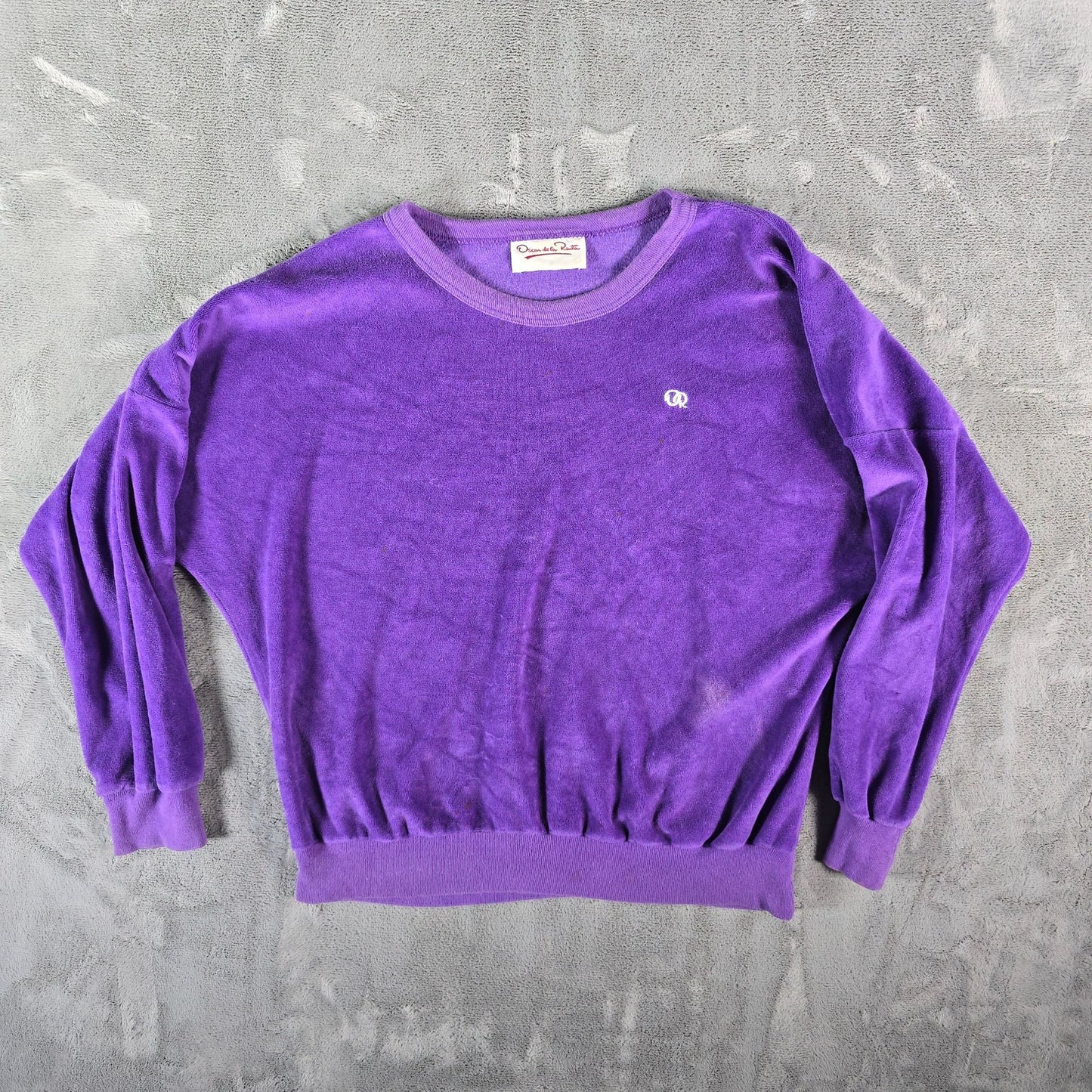 Vintage 1980s Oscar De La Renta Purple Velour Sweatshirt (Women's XL) *Flaws
