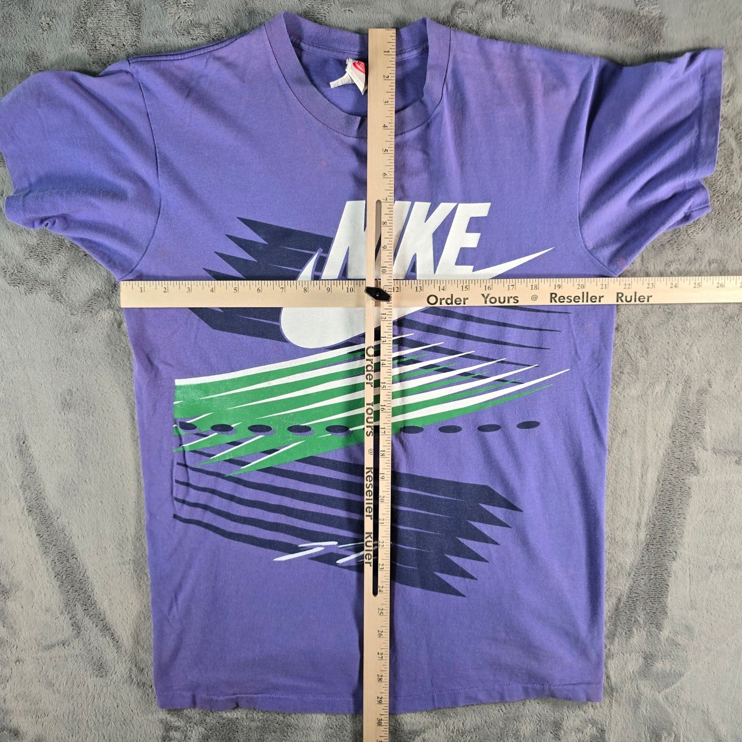 Vintage Early 1990s Nike Swoosh Purple Abstract Geometric Graphic T-Shirt (L)