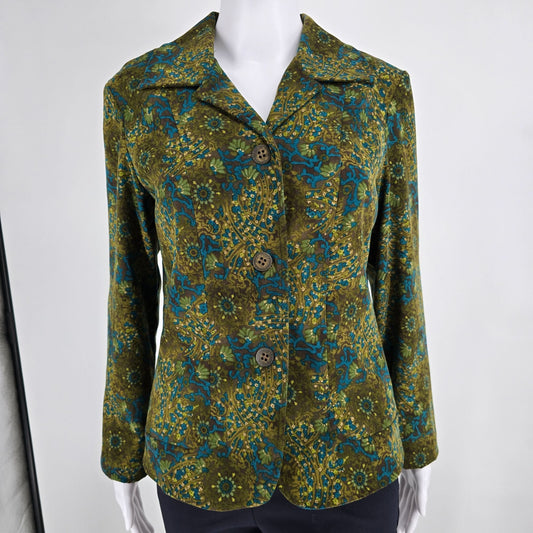 Vintage Y2K Requirements Women's Olive Green Floral Tapestry Print Blazer (S)