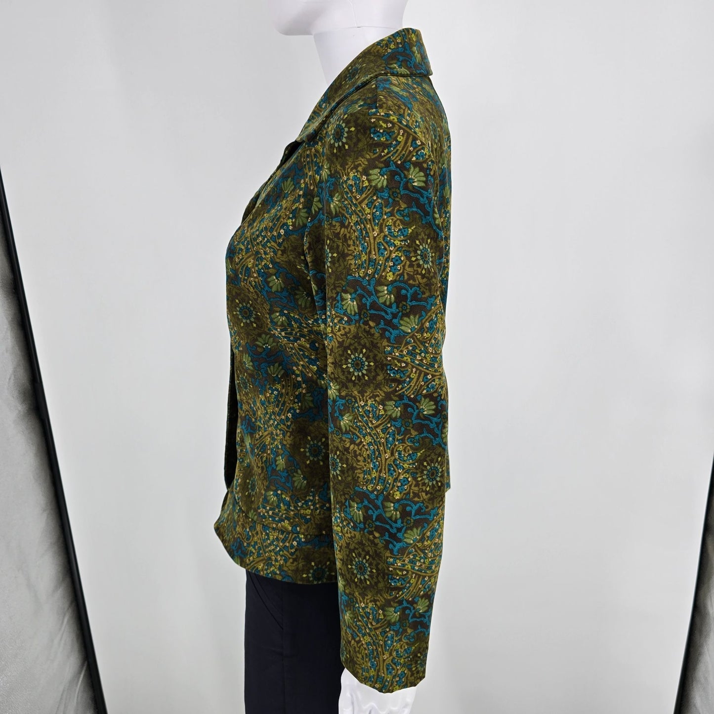 Vintage Y2K Requirements Women's Olive Green Floral Tapestry Print Blazer (S)