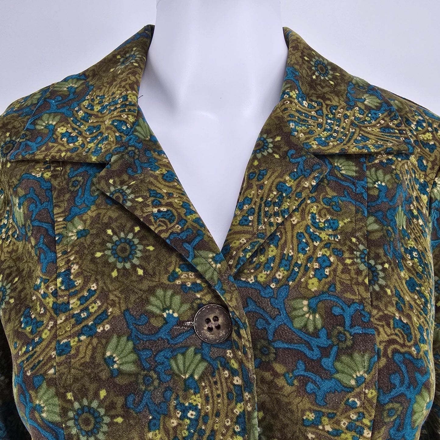 Vintage Y2K Requirements Women's Olive Green Floral Tapestry Print Blazer (S)
