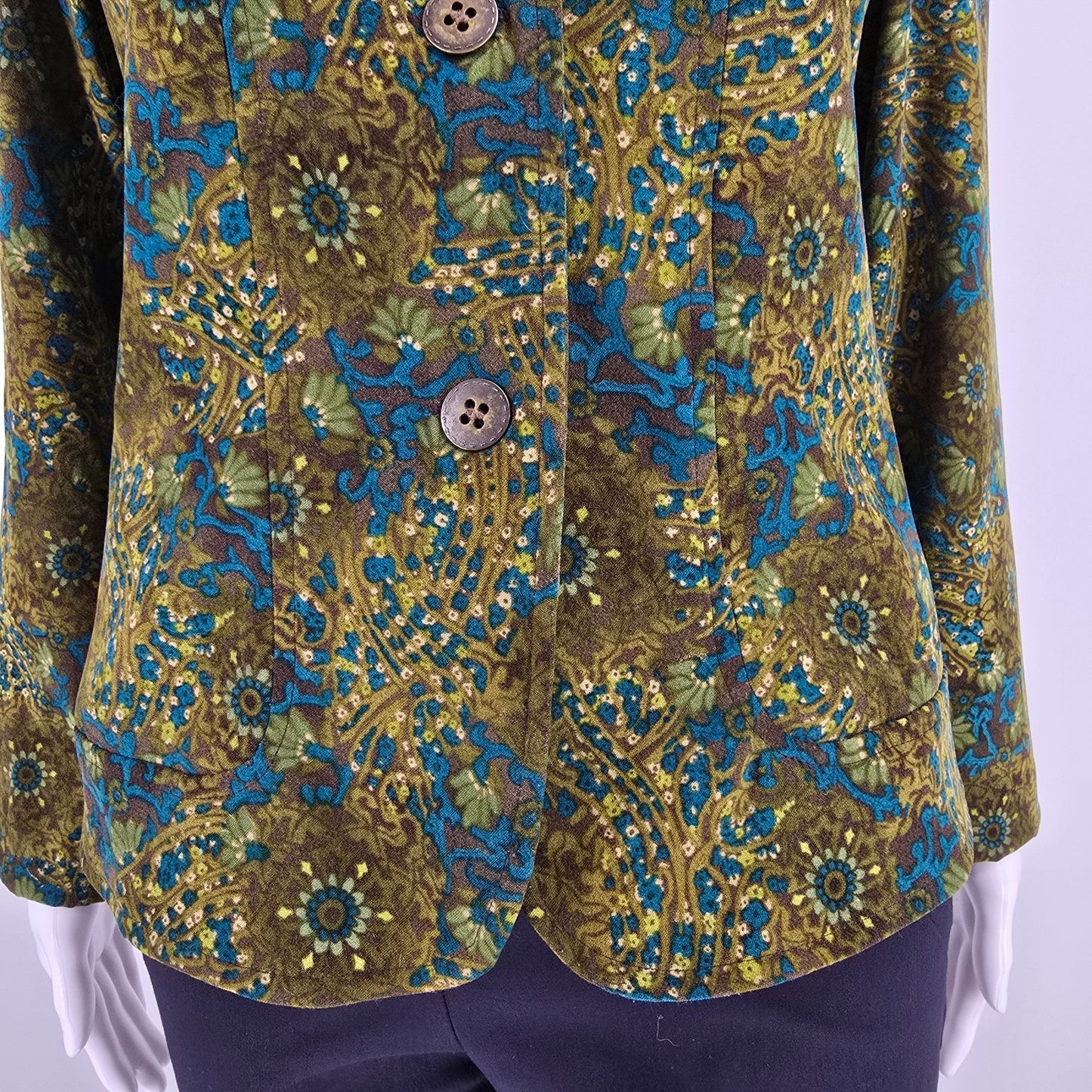 Vintage Y2K Requirements Women's Olive Green Floral Tapestry Print Blazer (S)