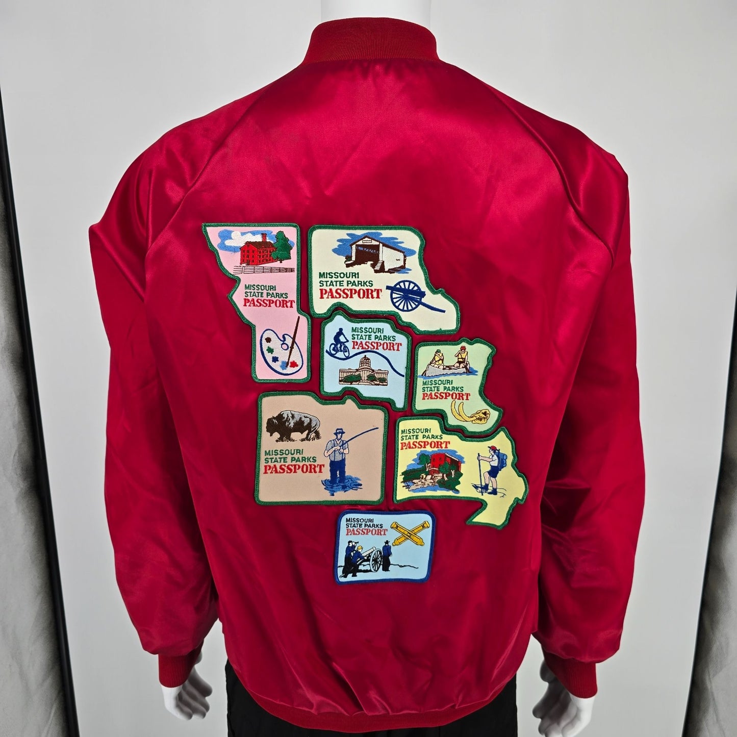 Vintage Y2K WestArk "Jo Ann" Missouri State Parks Passport Satin Jacket (XL)